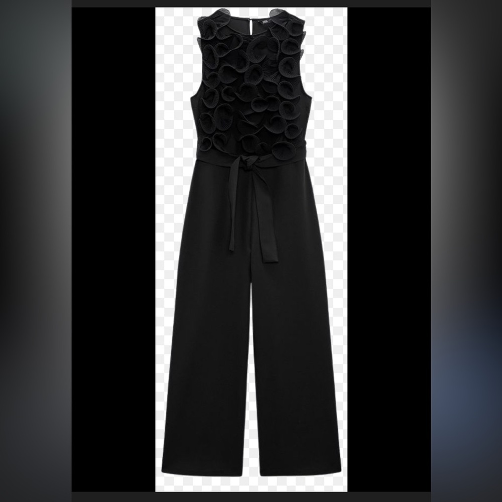 Zara Black Wide-Leg Ruffled Jumpsuit